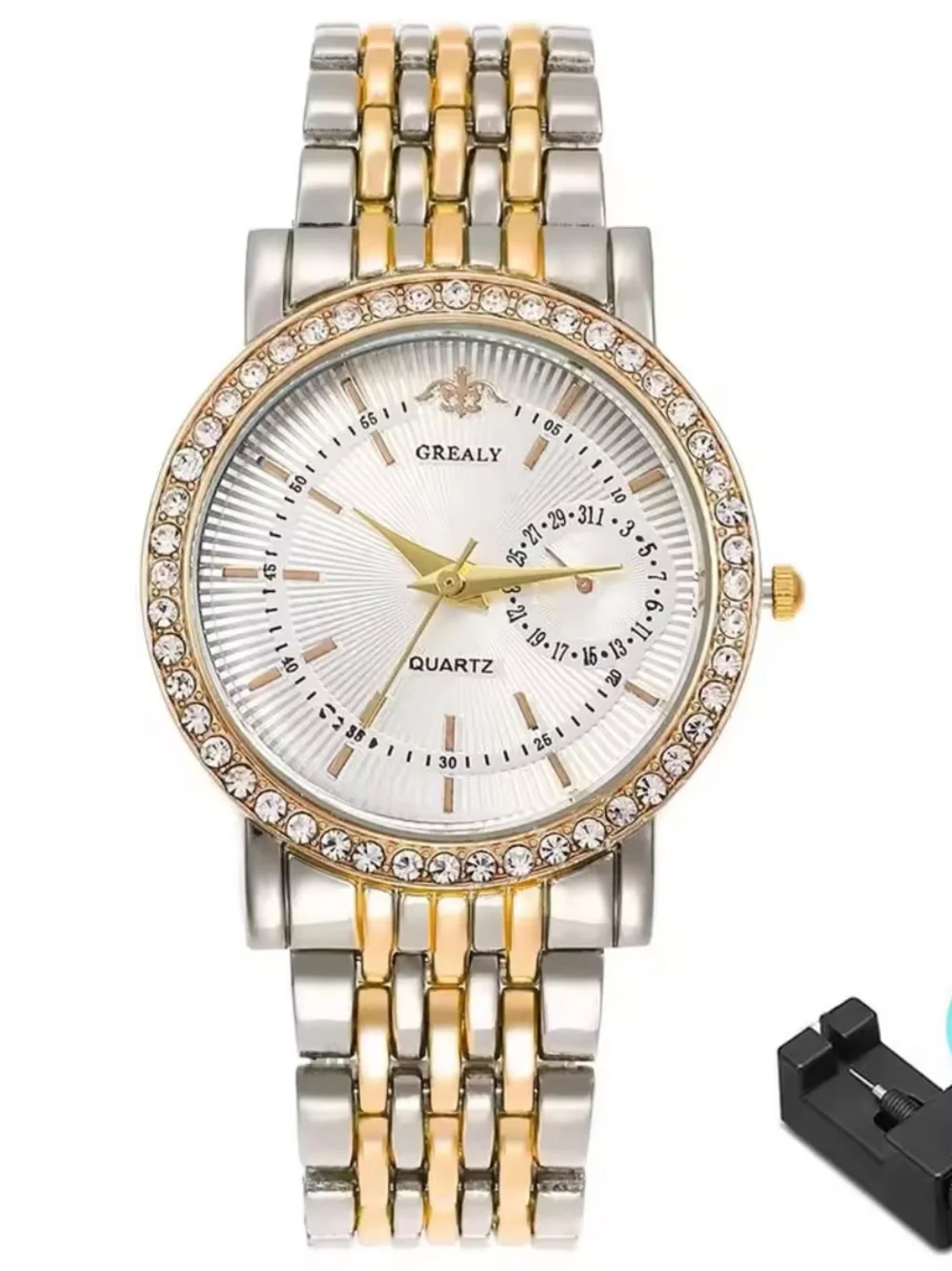 Two-Tone Gold & Silver Crystal Women's Quartz Watch